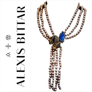 ALEXIS BITTAR SIGNED TRIPLE STRAND PEARL AND GEMSTONE NECKLACE, NWOT